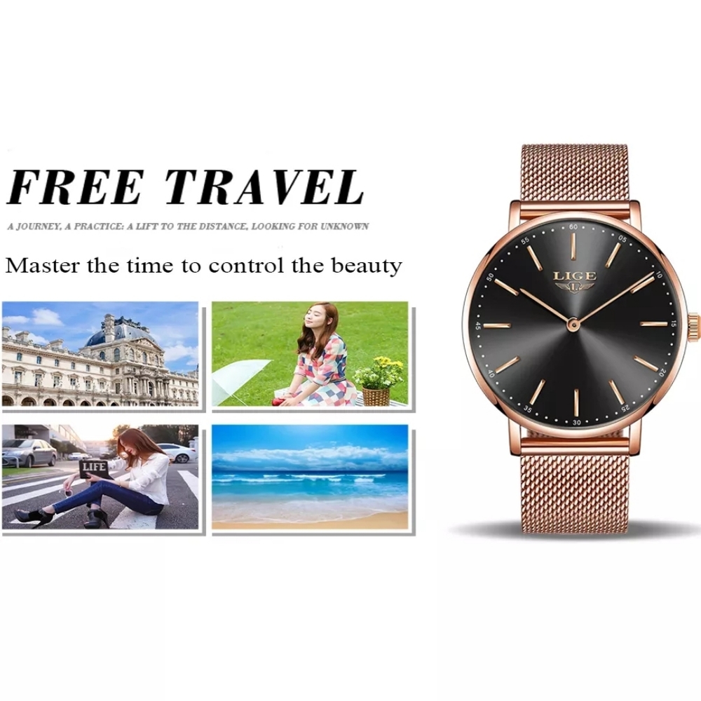 Rose Gold Mesh Stainless Steel Watch Top Brand - Picture 7 of 15